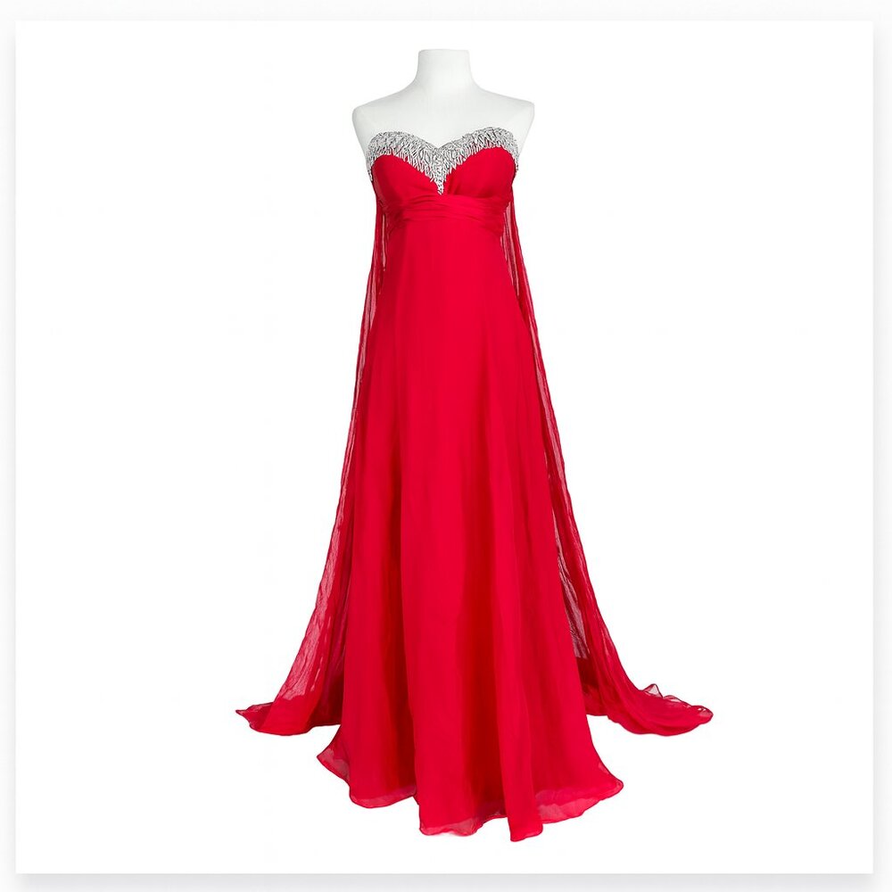 Komal Sood Size 6 Red Formal Gown Crystal Bejewelled Bust Silk Chiffon Luxe